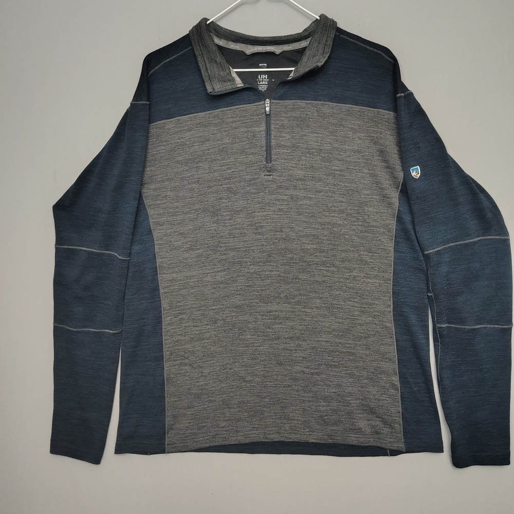 KUHL fleece Men Large Blue Gray Quarter Zip Outdoor Performance Pullover